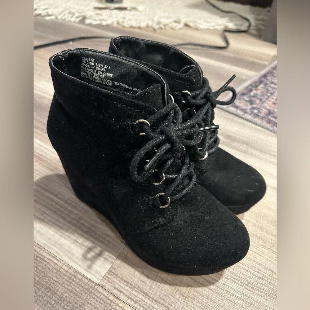 Black Faux Suede Lace Up Booties Just Fab